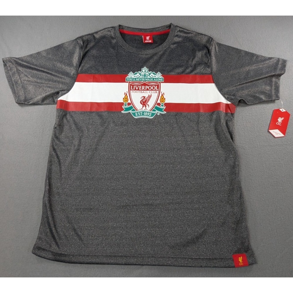 LFC Mens Liverpool FC Crest Stripe T-Shirt Size L Heather Gray DD1D-27